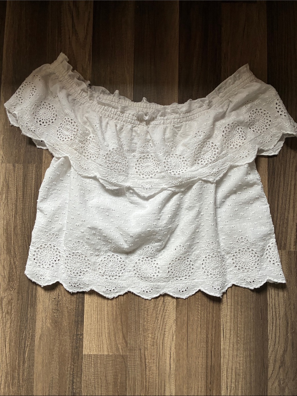 BOGO FREE -AE Off-the-Shoulder White Eyelet Women's Top- 100% Cotton-Size M